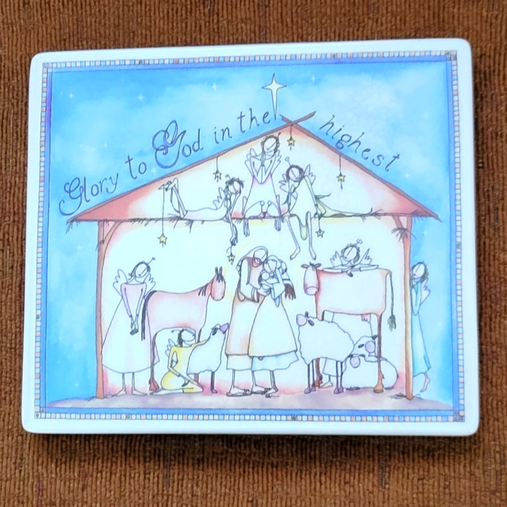 CLAIRE STONER DEMDACO POTTERY TILE "GLORY TO GOD IN THE HIGHEST"